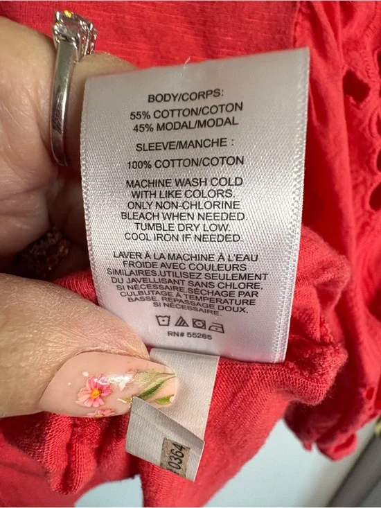 Express Red/Orange Eyelet Puff Sleeve Knit Top Size S Y2K Cottagecore Boho - Picture 5 of 8